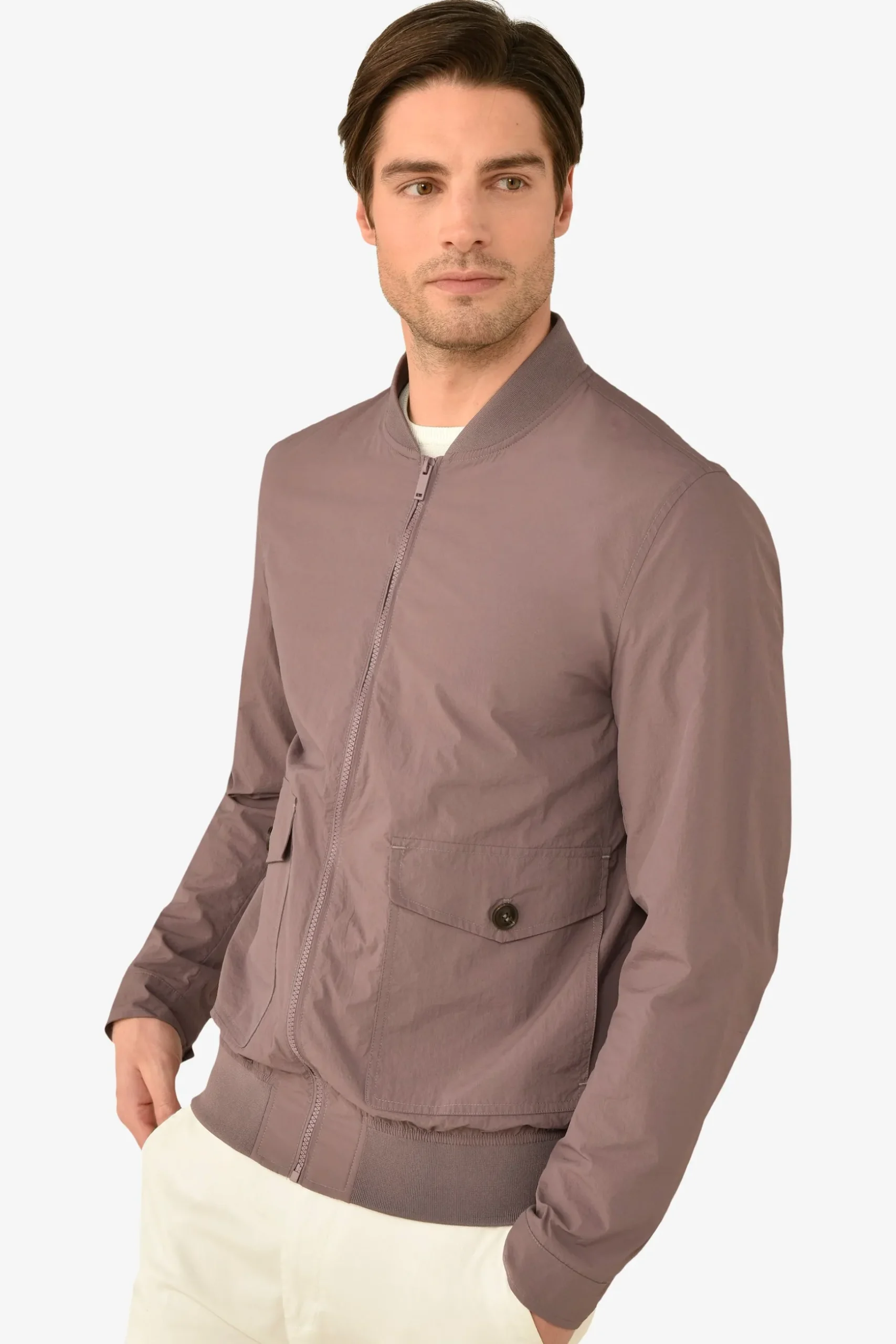 Aubergine Flap Pockets Bomber Jacket