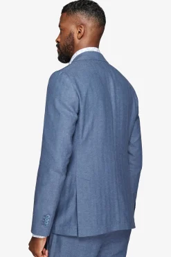 Avion blue Herringbone linen blend blazer