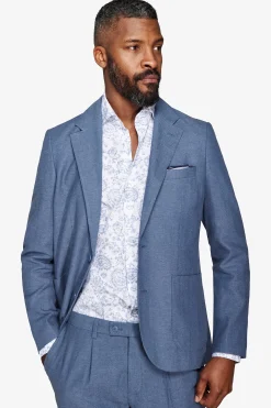 Avion blue Herringbone linen blend blazer