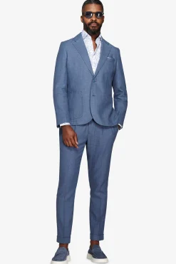 Avion blue Herringbone linen blend blazer