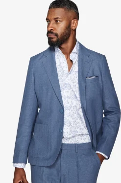 Avion blue Herringbone linen blend blazer