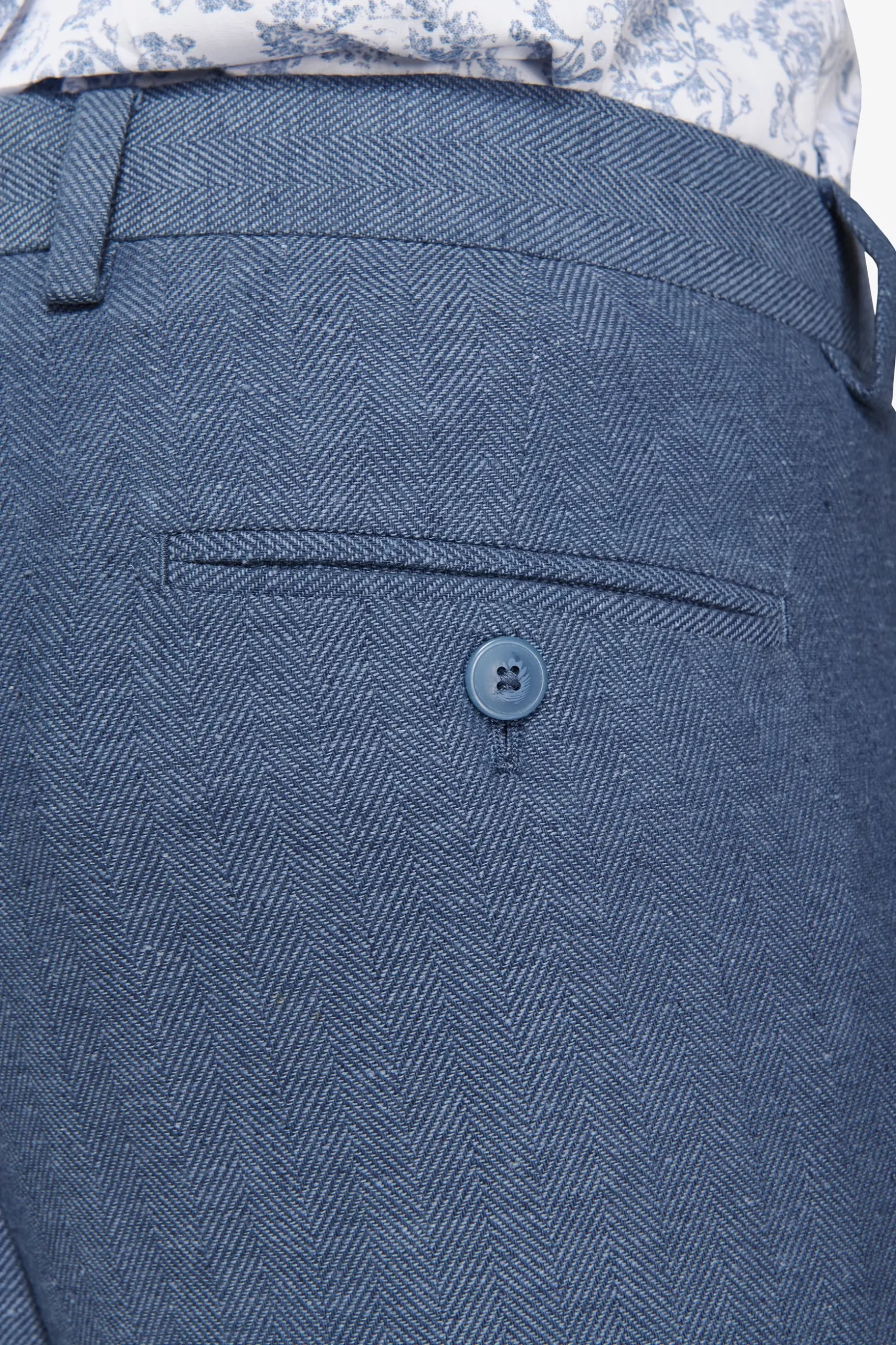 Avion blue Herringbone linen blend trousers