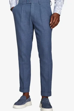 Avion blue Herringbone linen blend trousers