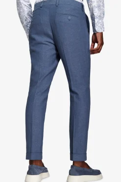 Avion blue Herringbone linen blend trousers