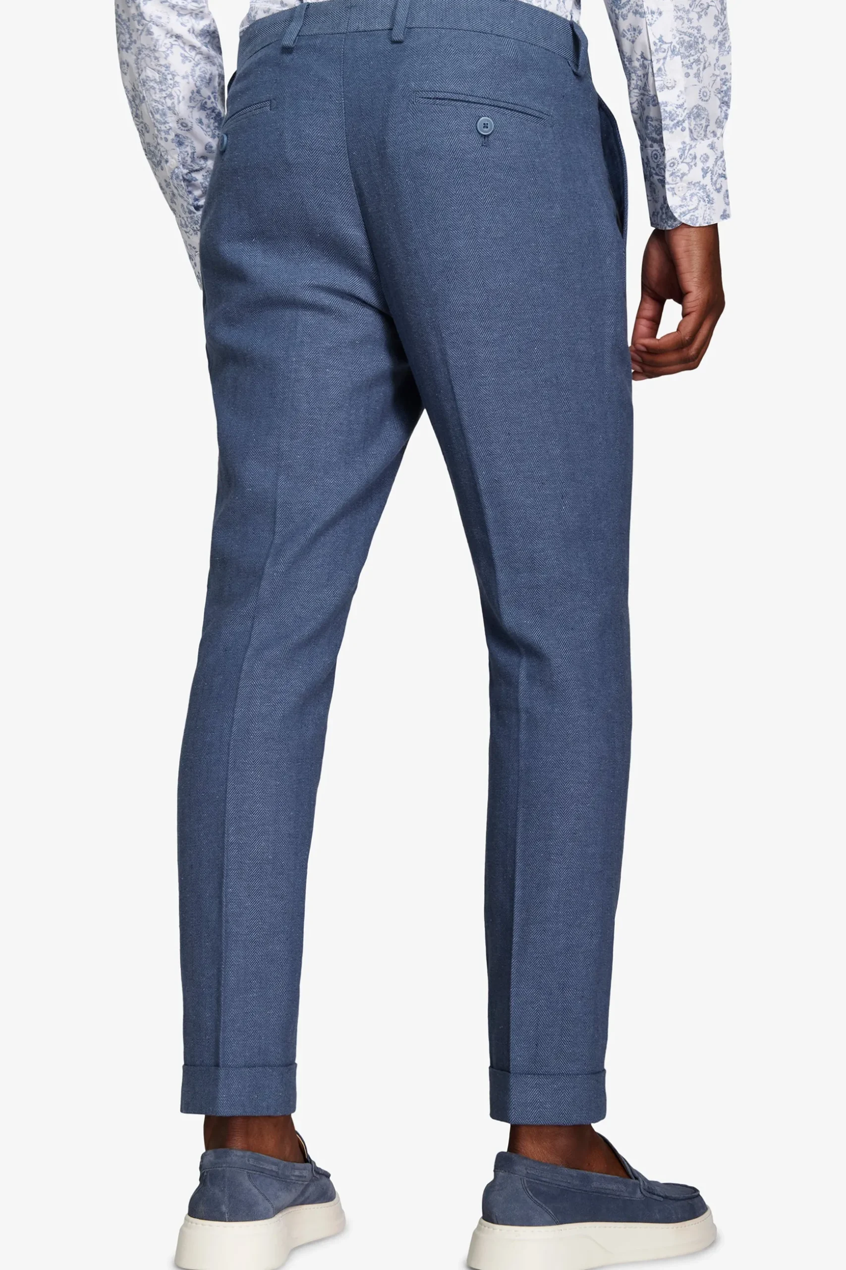 Avion blue Herringbone linen blend trousers