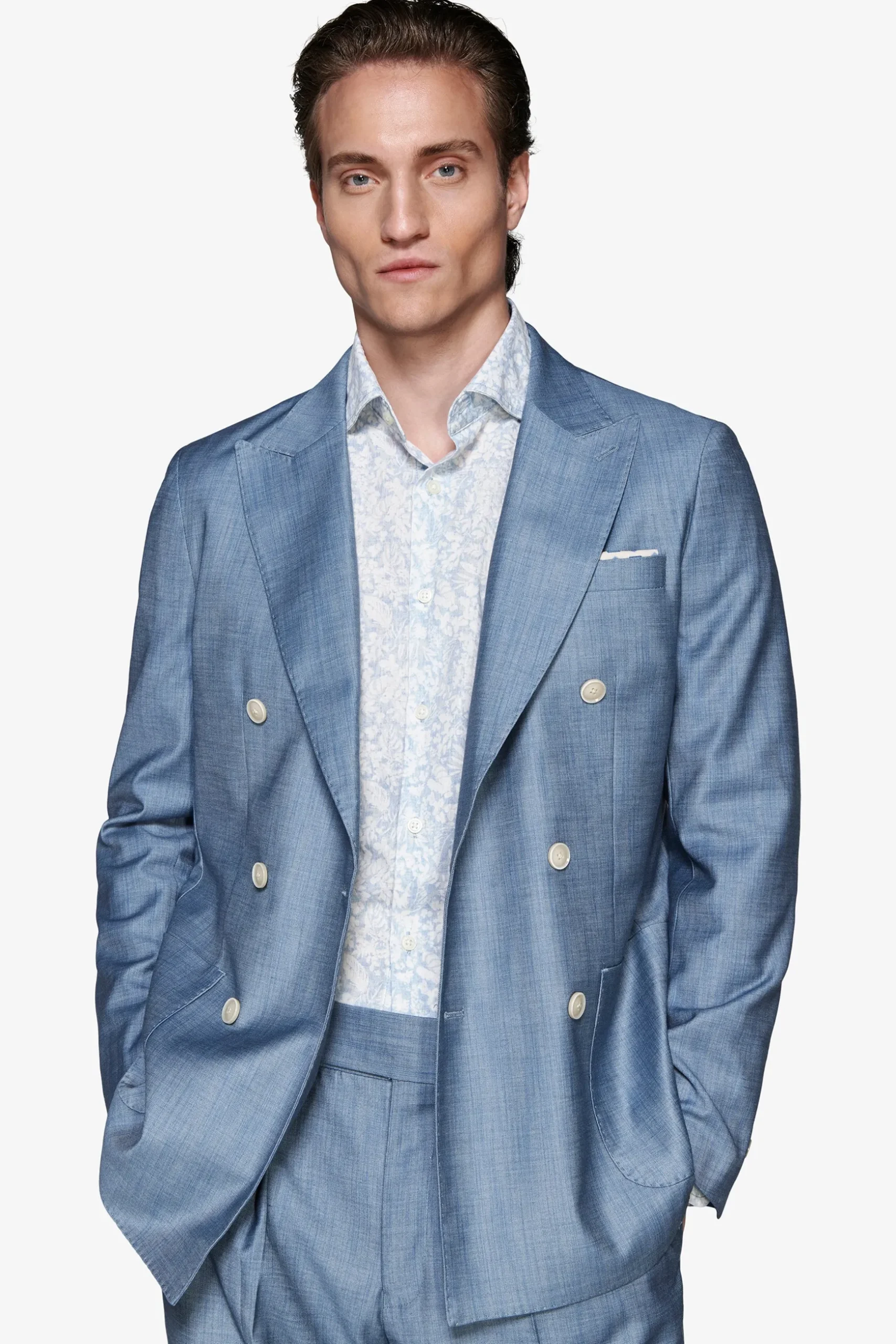 Avion denim effect double-breasted blazer