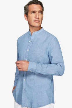 Avion linen blend mandarin collar shirt