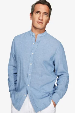 Avion linen blend mandarin collar shirt