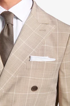 Beige check double-breasted suit blazer
