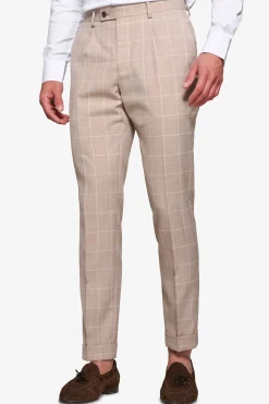 Beige check suit trousers