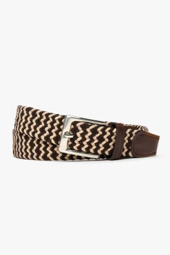 Beige/dark brown two-tone woven elastic belt