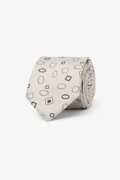 Beige geometric pattern jacquard tie