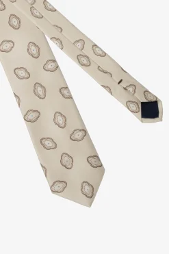 Beige geometric print jacquard tie