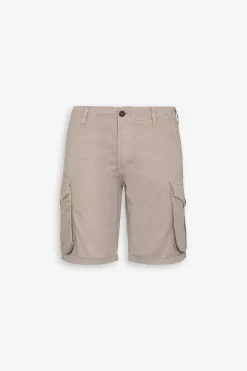 Beige Herringbone cargo Bermuda shorts