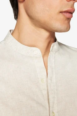 Beige linen blend mandarin collar shirt