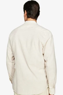 Beige linen blend mandarin collar shirt