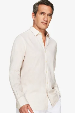 Beige linen blend relaxed shirt