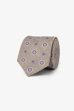 Beige macro circles print tie