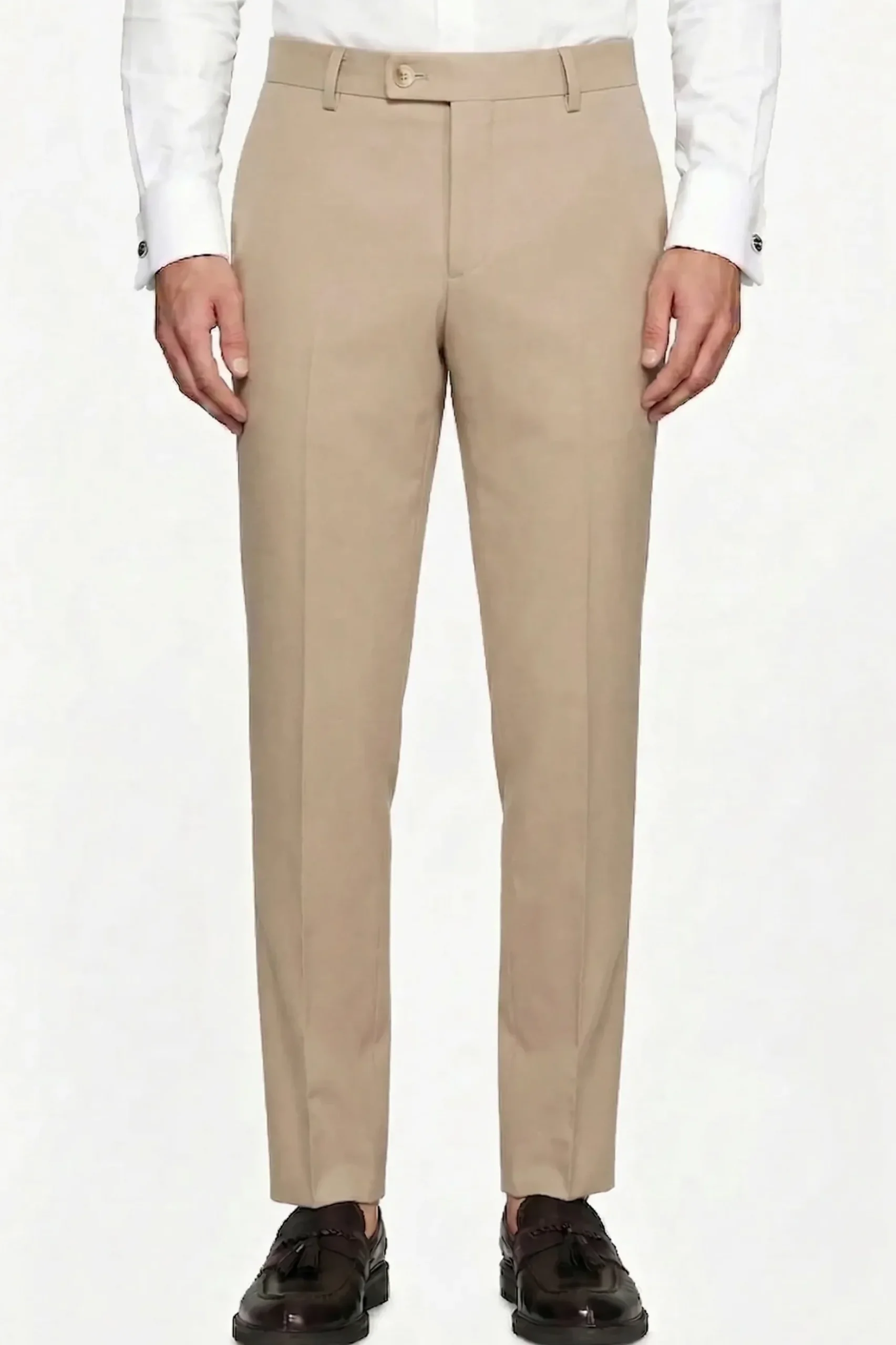 Beige melange canvas suit trousers