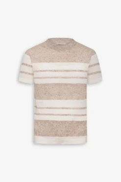 Beige striped knit t-shirt