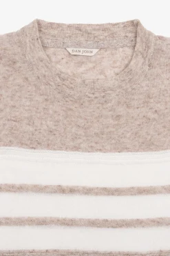 Beige striped knit t-shirt