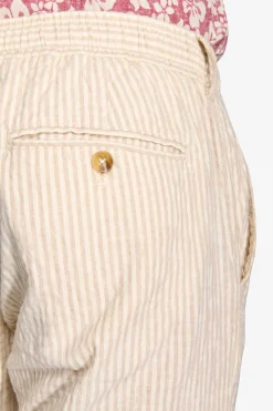 Beige striped seersucker trousers