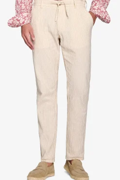 Beige striped seersucker trousers