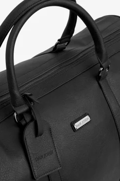 Black brown faux-leather travel bag