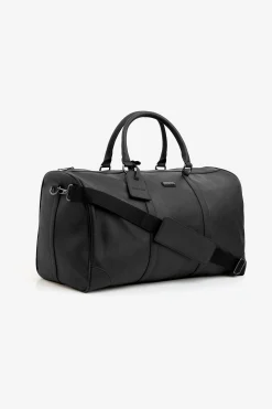 Black brown faux-leather travel bag