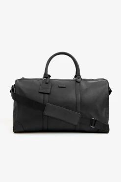 Black brown faux-leather travel bag