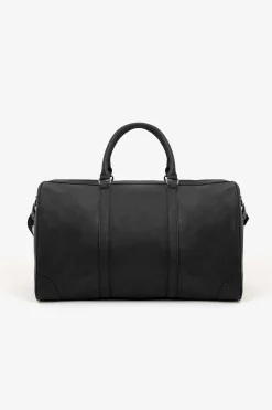 Black brown faux-leather travel bag