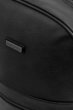 Black faux-leather backpack