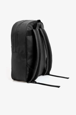 Black faux-leather backpack