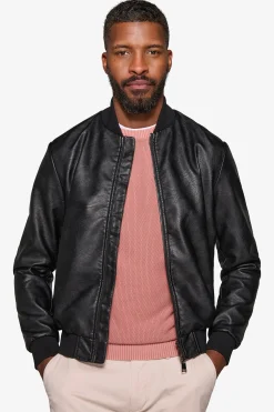 Black leatherette bomber jacket