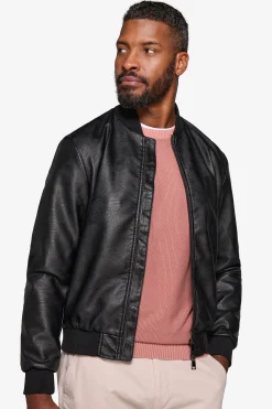 Black leatherette bomber jacket