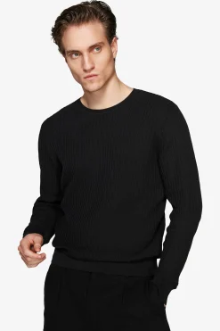 Black linen blend crewneck sweater