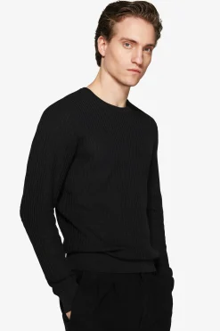 Black linen blend crewneck sweater