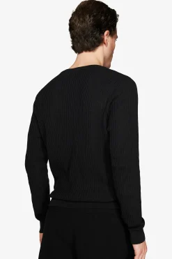 Black linen blend crewneck sweater