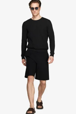 Black linen blend crewneck sweater