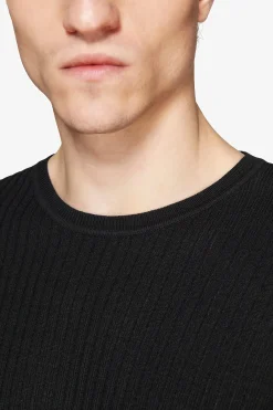 Black linen blend crewneck sweater
