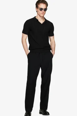 Black perforated knit polo shirt