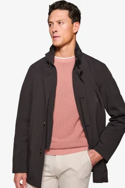 Black trench coat with bib