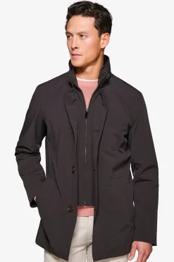 Black trench coat with bib