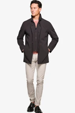 Black trench coat with bib