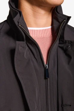 Black trench coat with bib