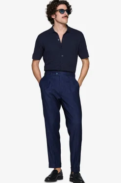 Blue brick-stitch knit shirt