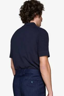 Blue brick-stitch knit shirt