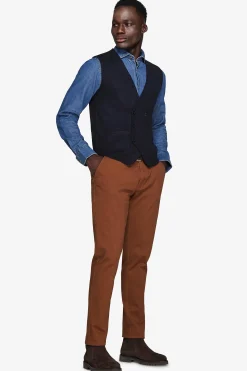 Blue double-breasted knitted waistcoat