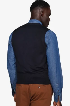 Blue double-breasted knitted waistcoat