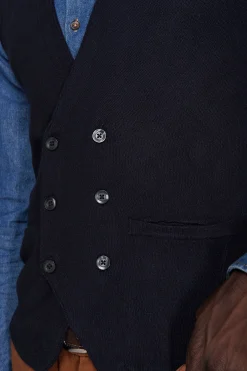 Blue double-breasted knitted waistcoat